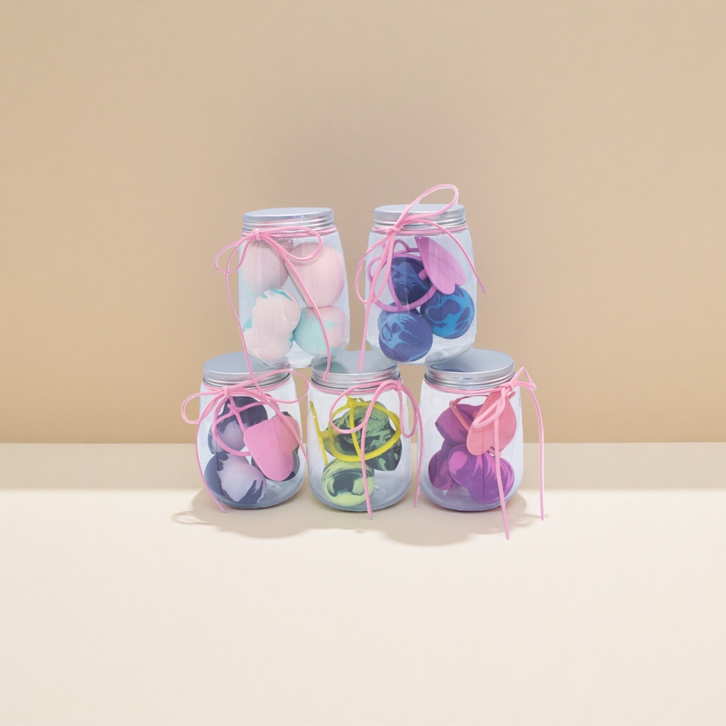 Colorful silicone rubber balls, glass jars, storage jars, creative decorative items details Picture