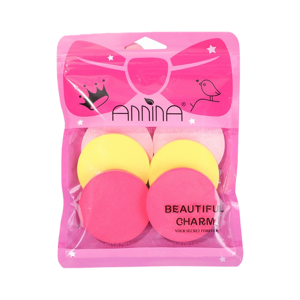 ANNINA Pink packaging Makeup sponge set of four pieces, round, two yellow and two pink BEAUTIFUL CHARM Item Picture