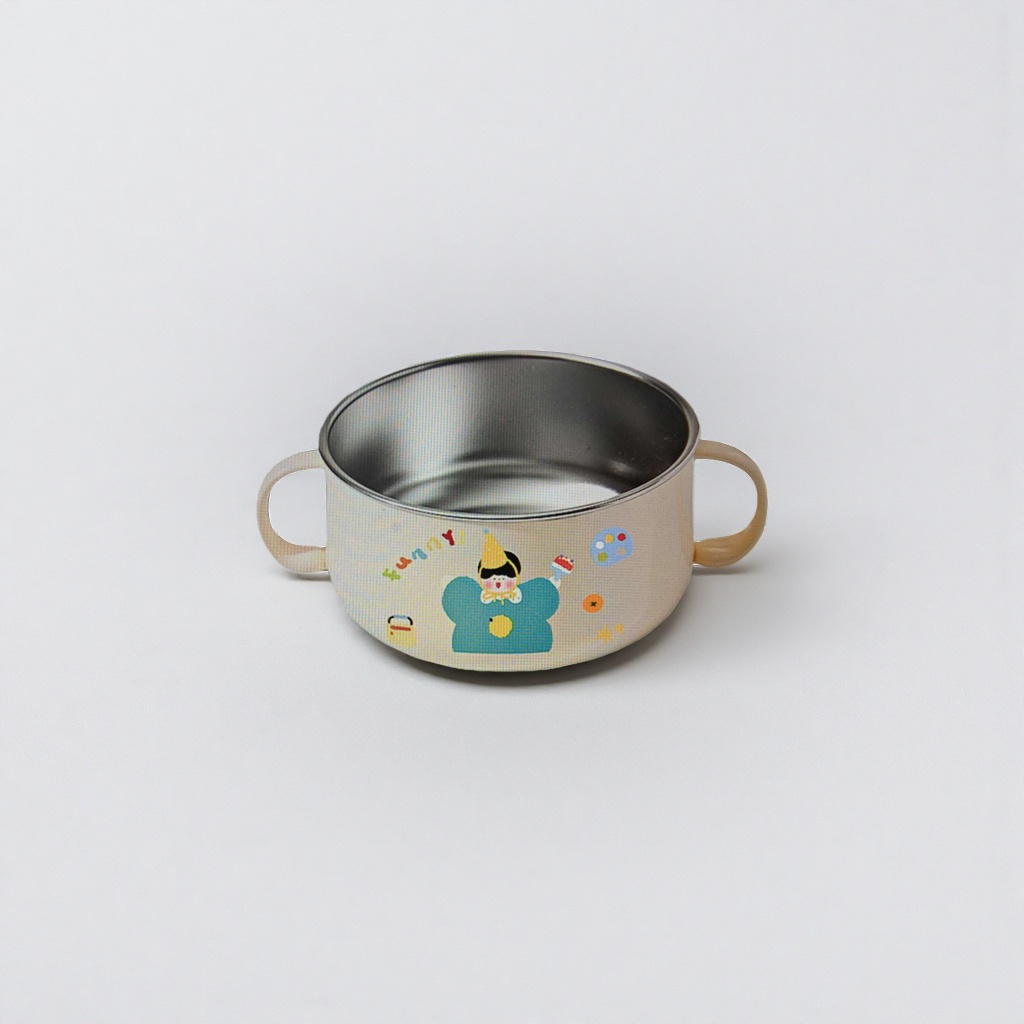 Cartoon-patterned stainless steel children's dinner bowls are shockproof, durable, portable for outdoor use and have a cute design