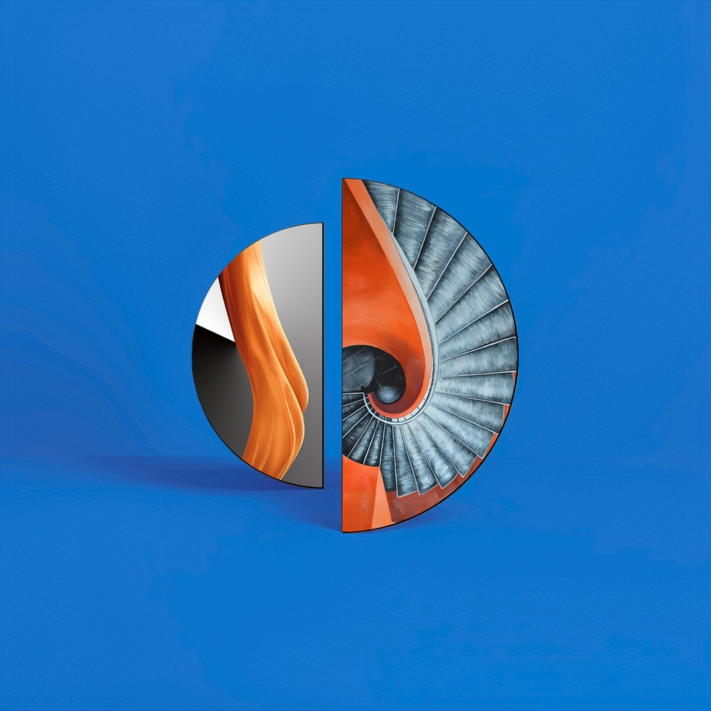 Abstract art spiral staircase orange curve combination pattern decorative painting Application Scenario