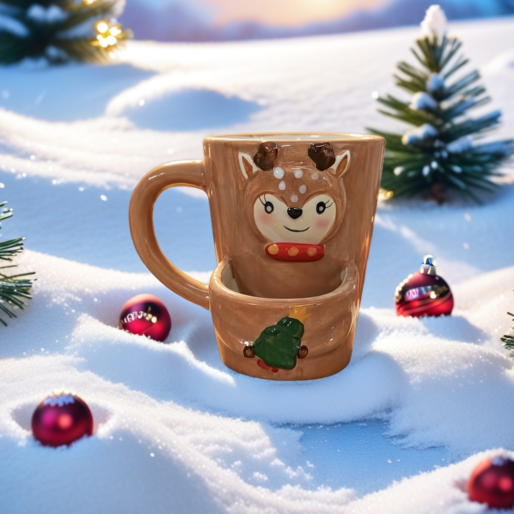 Christmas-themed ceramic deer head mugs, warm gifts for home coffee cups, mugs, ceramic cups, mugs, ceramic cups Specification image