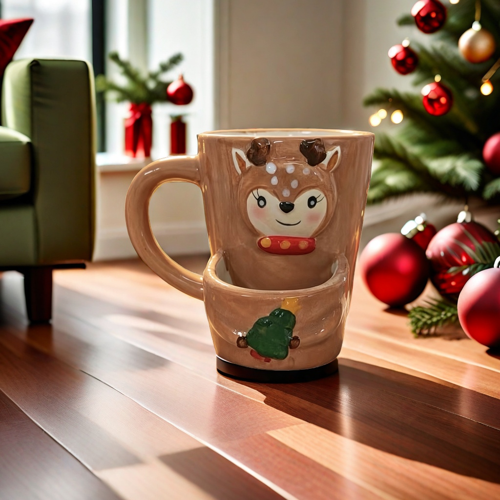 Christmas-themed ceramic deer head mugs, warm gifts for home coffee cups, mugs, ceramic cups, mugs, ceramic cups