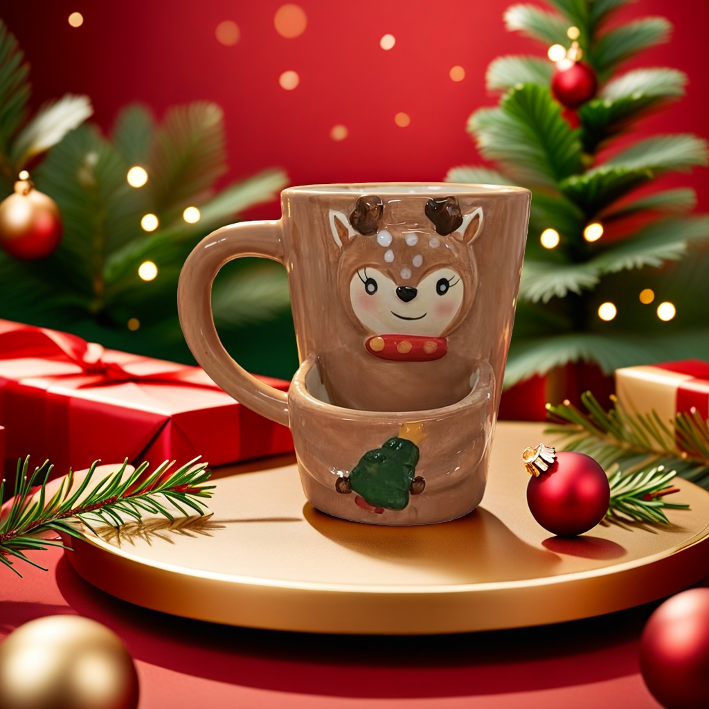 Christmas-themed ceramic deer head mugs, warm gifts for home coffee cups, mugs, ceramic cups, mugs, ceramic cups Application Scenario