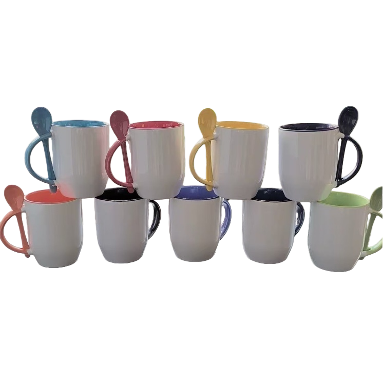 Color heat transfer printed spoon cups, sublimation craft cups, coffee cups with spoons, ceramic Item Picture