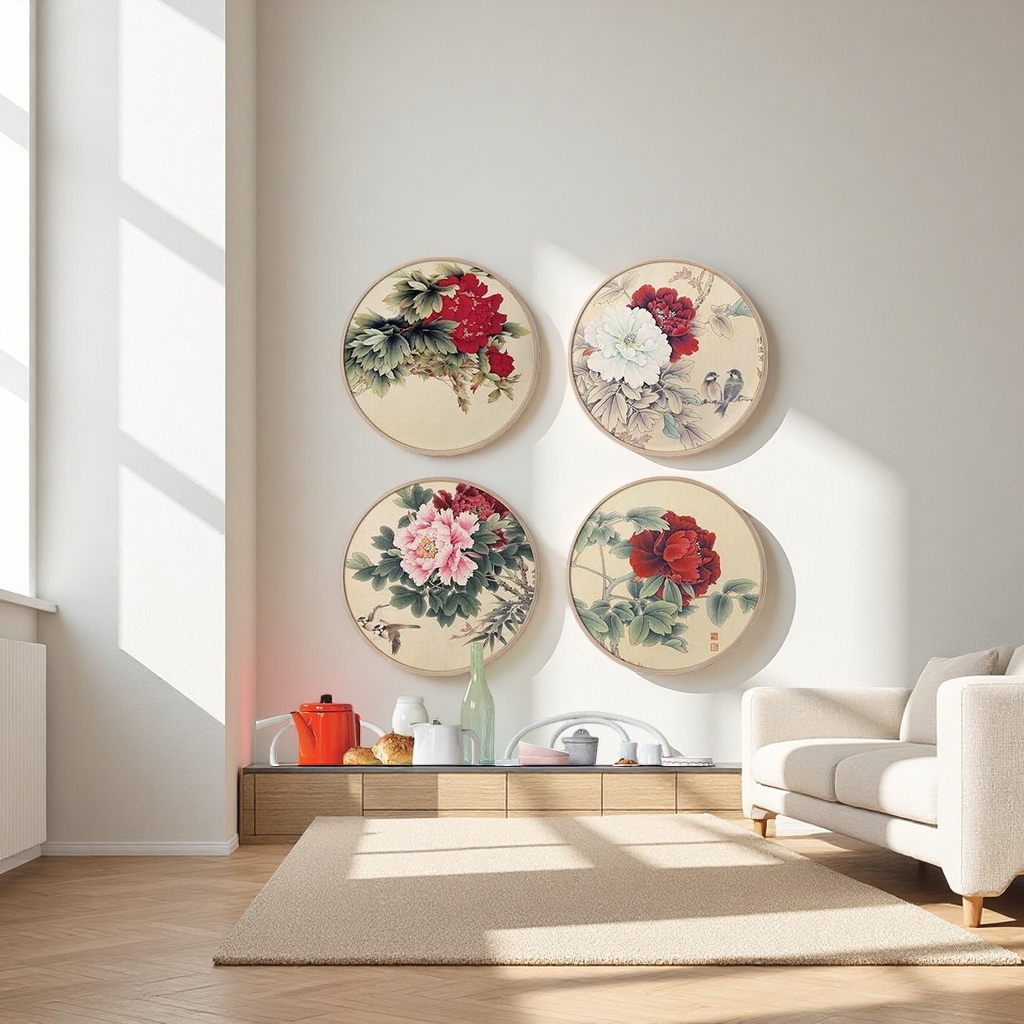 Circular floral decorative wall paintings, simple Nordic-style wall art paintings for the living room and bedroom Application Scenario