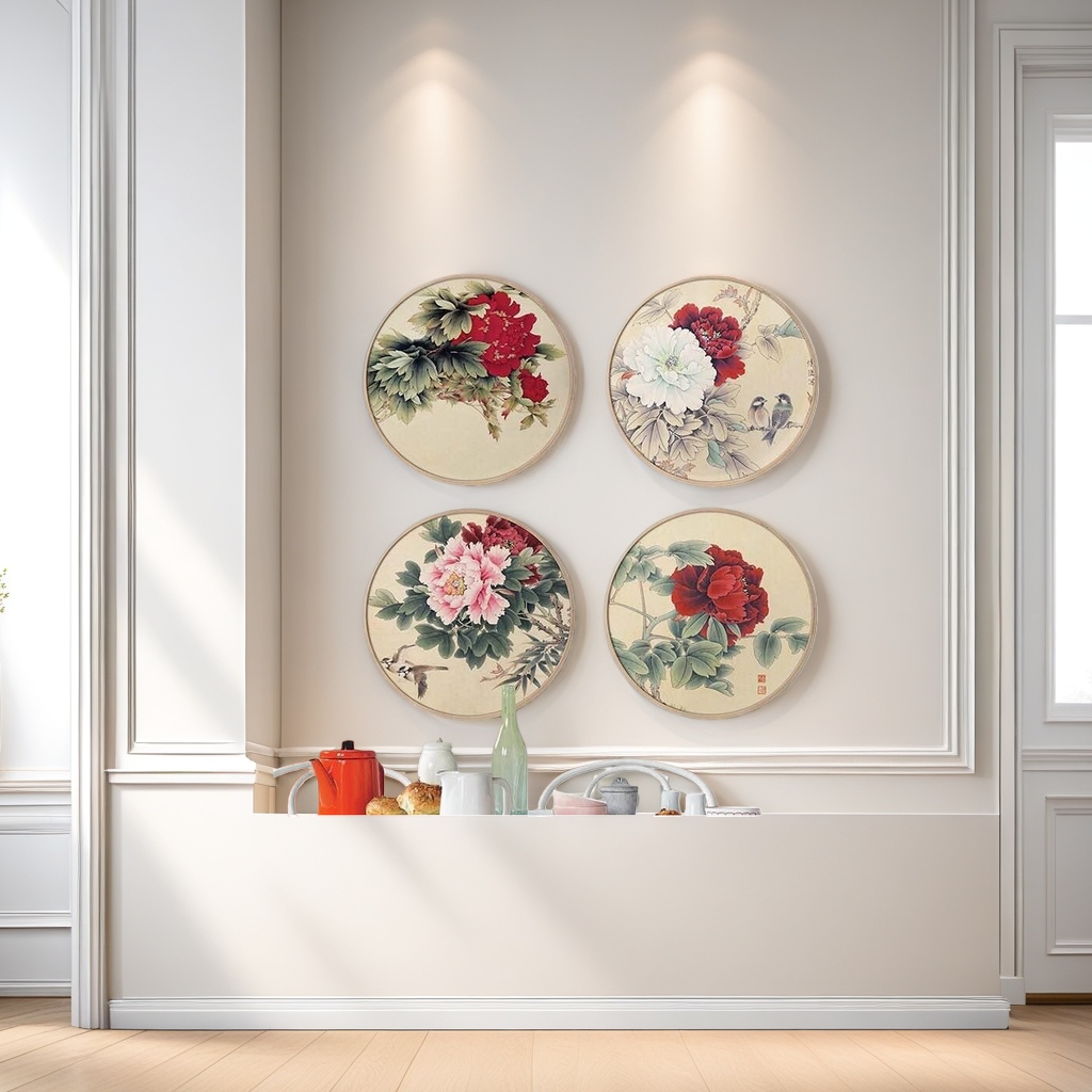 Circular floral decorative wall paintings, simple Nordic-style wall art paintings for the living room and bedroom Specification image