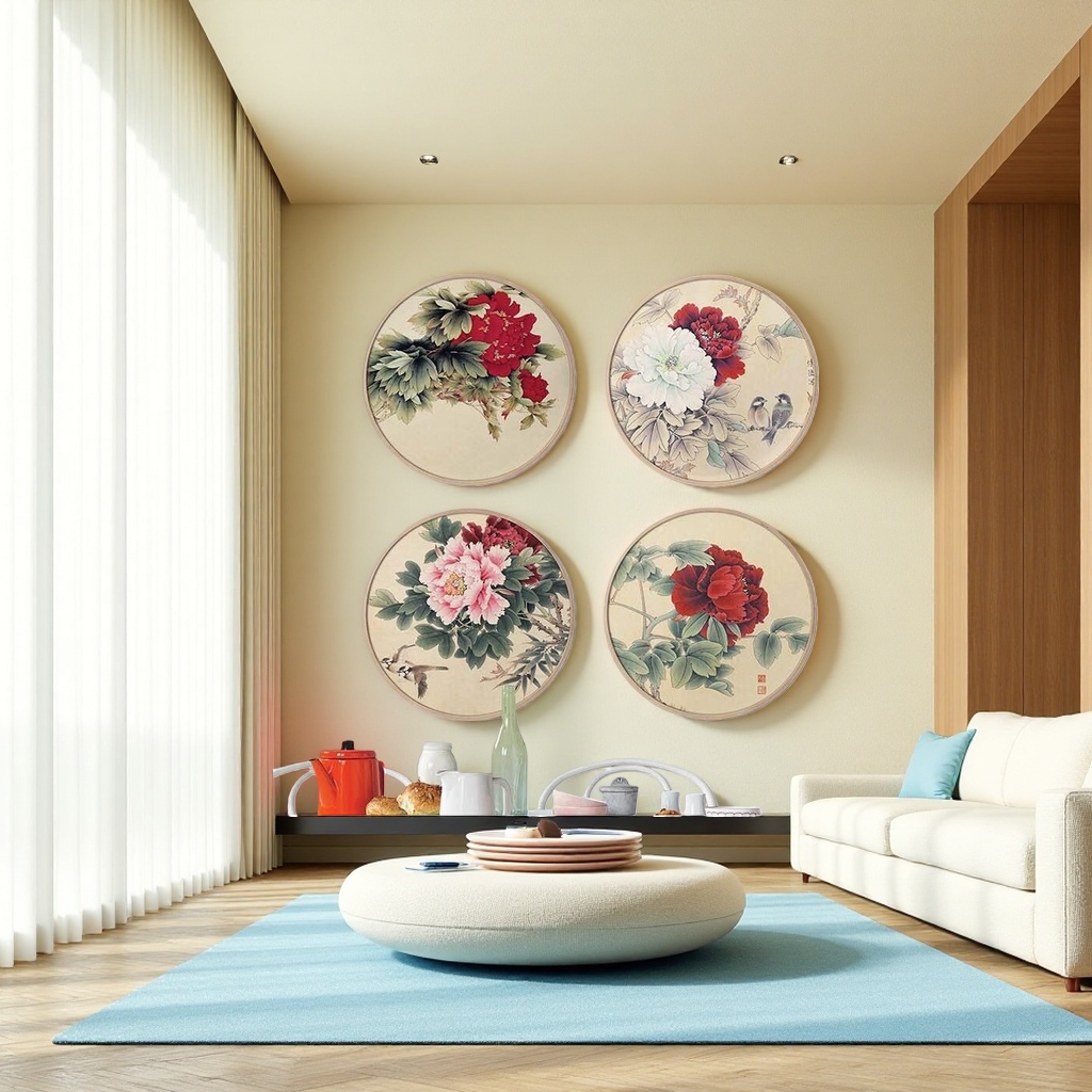Circular floral decorative wall paintings, simple Nordic-style wall art paintings for the living room and bedroom
