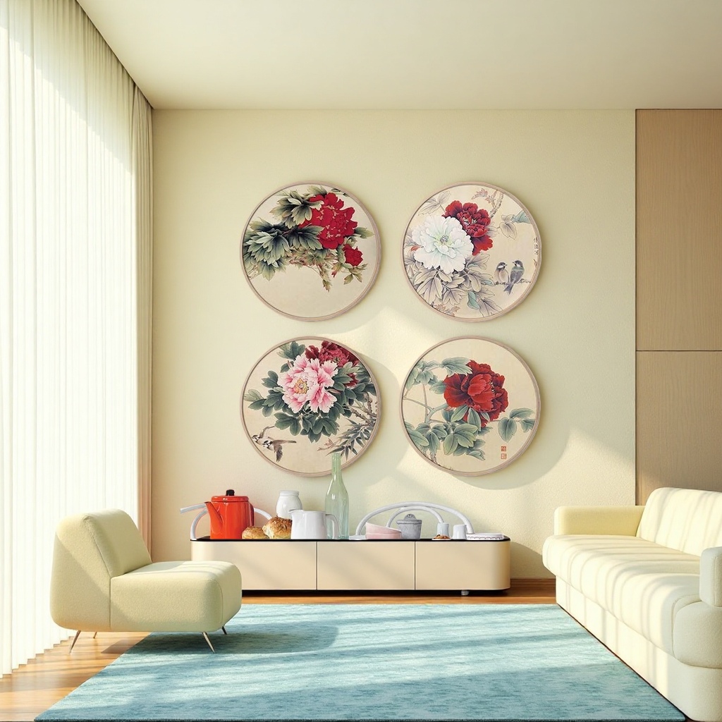 Circular floral decorative wall paintings, simple Nordic-style wall art paintings for the living room and bedroom details Picture