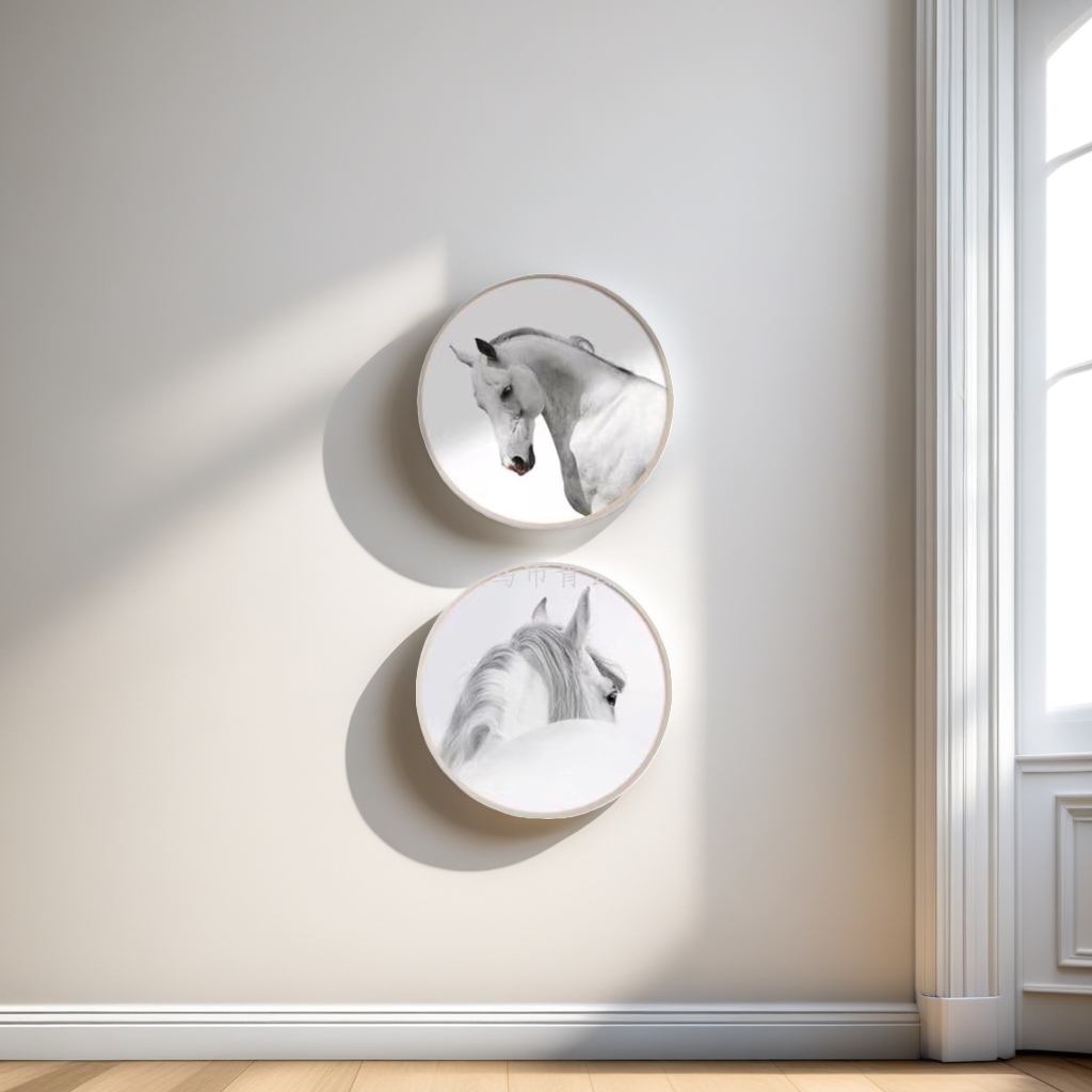 A simple decorative painting with a round white horse frame for hanging in the living room and bedroom details Picture