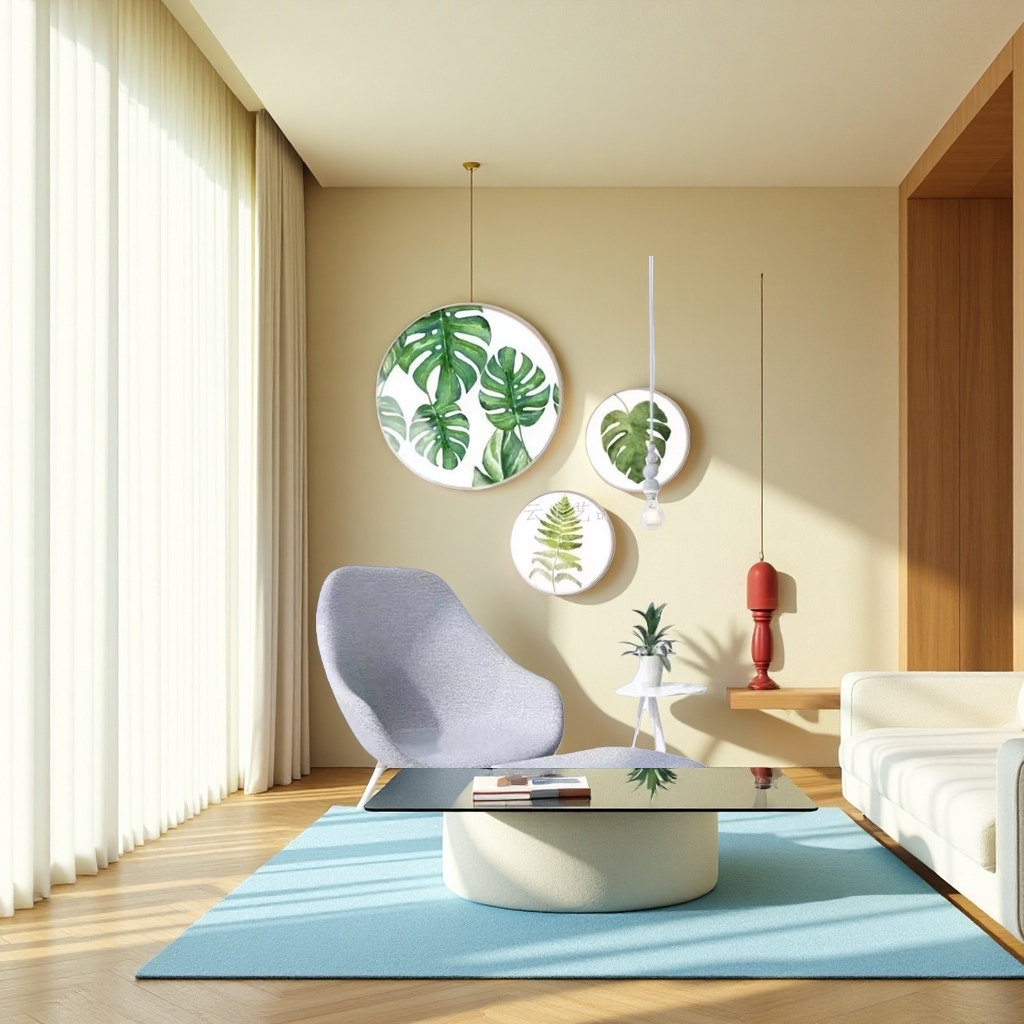 Green plant circular decorative painting, living room hanging painting, simple Nordic-style wall decoration painting