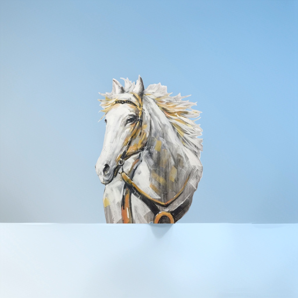 A white oil painting of a horse's head for hanging in the living room as an artistic wall decoration Specification image