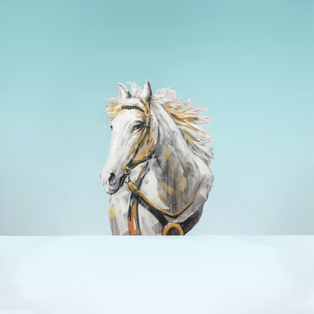 A white oil painting of a horse's head for hanging in the living room as an artistic wall decoration details Picture