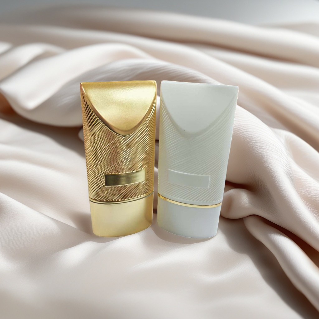 A golden and white cosmetic container for skin care products, beauty bottles and storage bottles