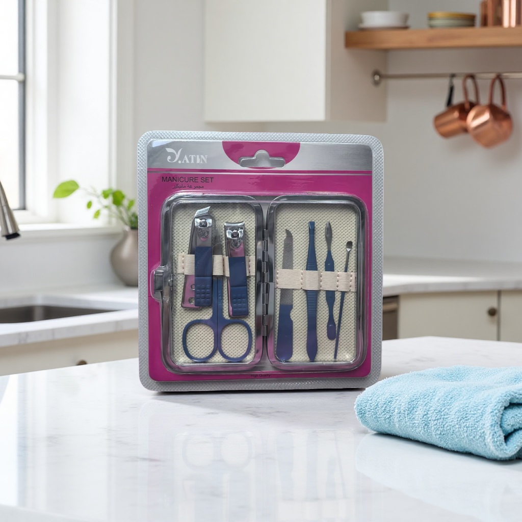 A complete set of nail art tools, including professional nail clippers, trimming knives, polishing strips and cleaning brushes Specification image