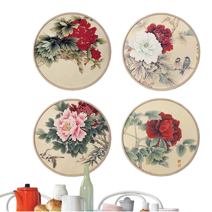 Circular floral decorative wall paintings, simple Nordic-style wall art paintings for the living room and bedroom Item Picture
