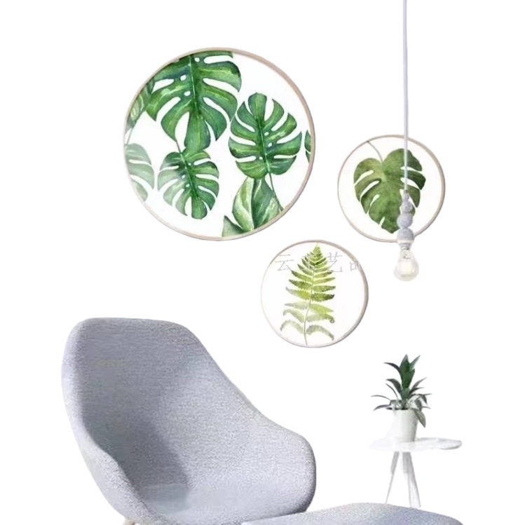 Green plant circular decorative painting, living room hanging painting, simple Nordic-style wall decoration painting Item Picture