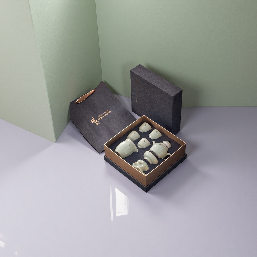 Honey-colored porcelain tea set, underglaze hand-fired Gongfu tea set gift box details Picture