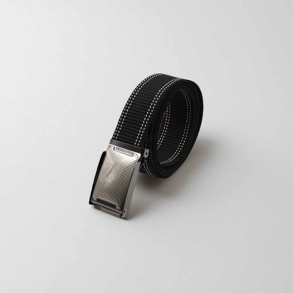 Cinturón de tejido negro para hombre cinturón simple y versátil botón de cordón con cabeza ajustable Specification image