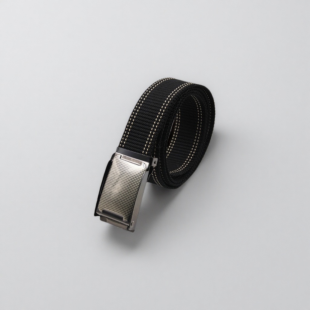 Cinturón de tejido negro para hombre cinturón simple y versátil botón de cordón con cabeza ajustable details Picture