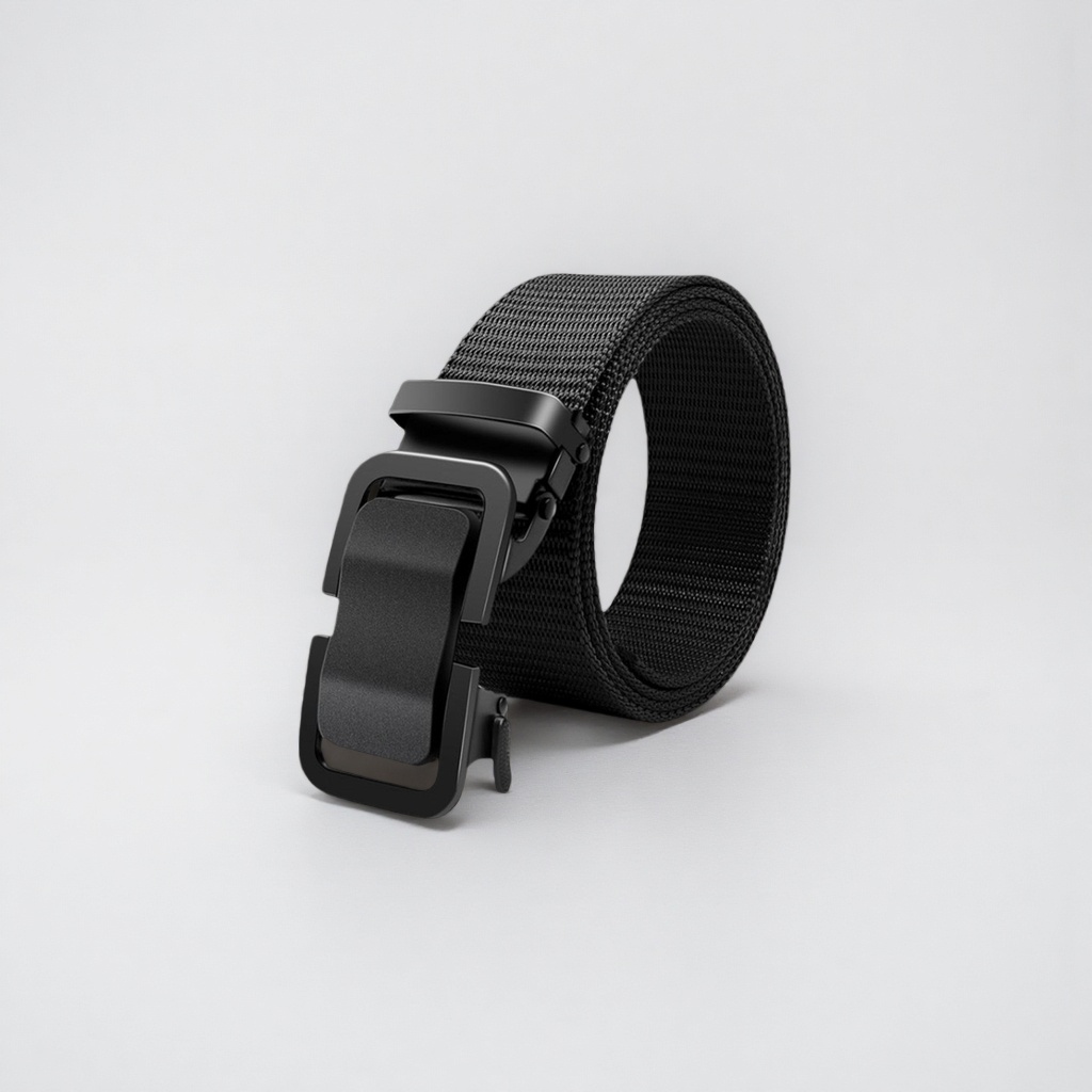 A black fabric belt with a black metal buckle is a versatile men's casual belt Specification image