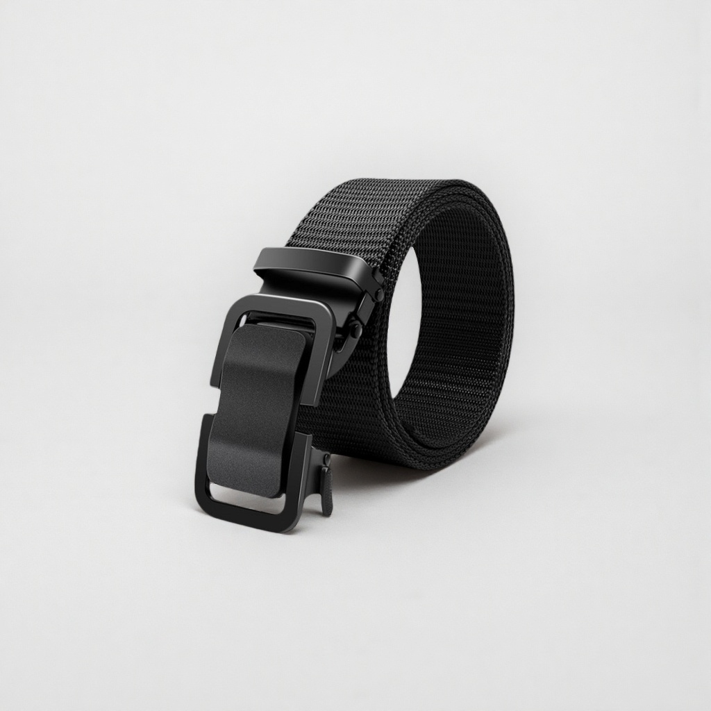 A black fabric belt with a black metal buckle is a versatile men's casual belt details Picture