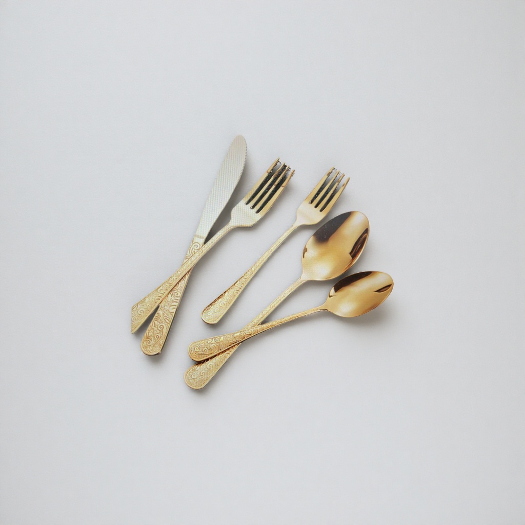 Oro vajilla set cuchillo tenedor cuchara 3pcs set acero inoxidable hogar vajilla occidental Specification image
