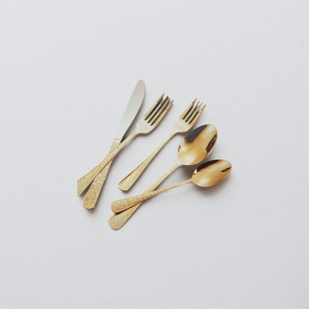 Oro vajilla set cuchillo tenedor cuchara 3pcs set acero inoxidable hogar vajilla occidental details Picture