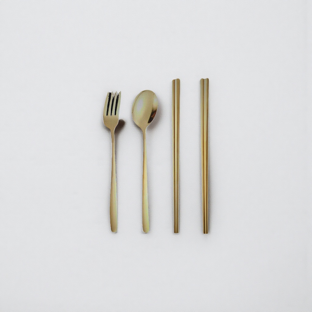 Oro vajilla set tenedor cuchara palillos hogar viento simple Specification image