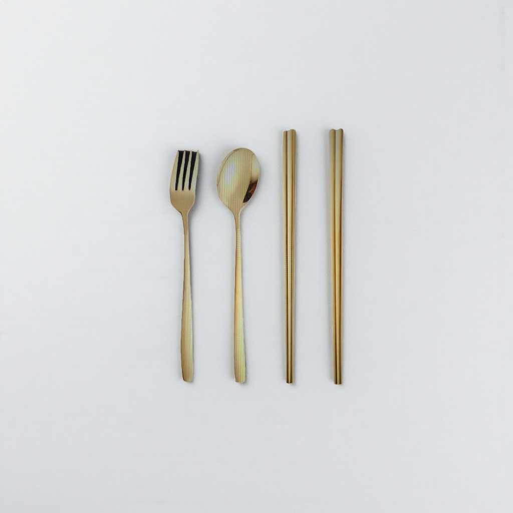 Oro vajilla set tenedor cuchara palillos hogar viento simple