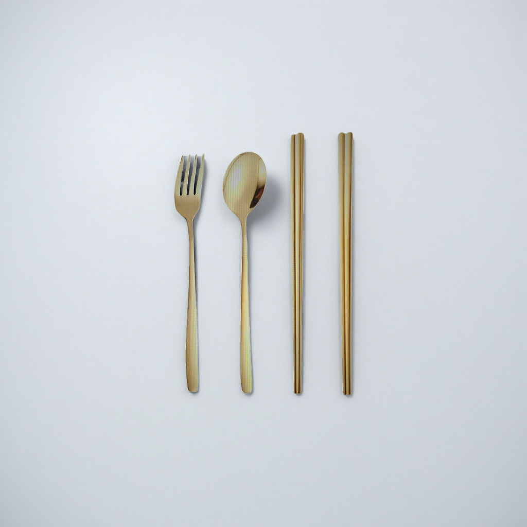 Oro vajilla set tenedor cuchara palillos hogar viento simple details Picture