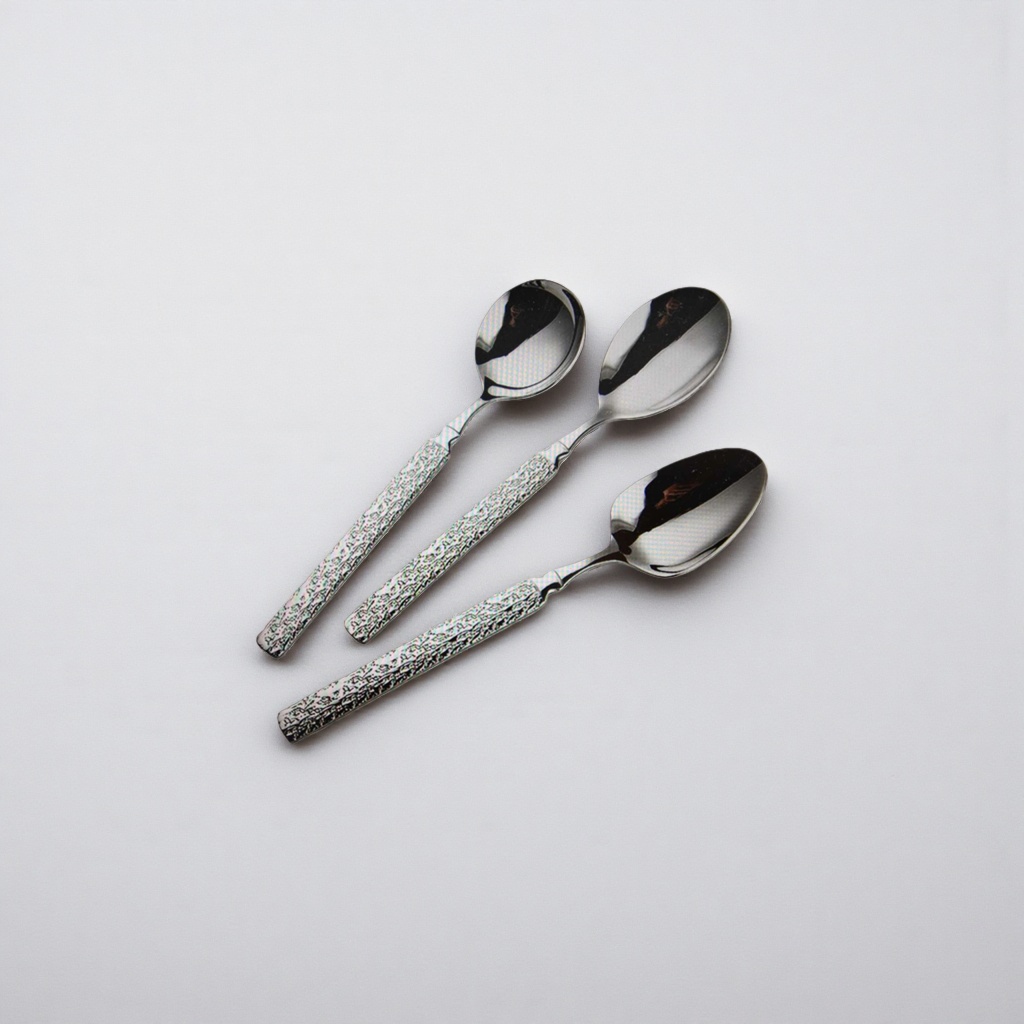 Three metal spoons with textured handles, stainless steel spoons for catering Specification image