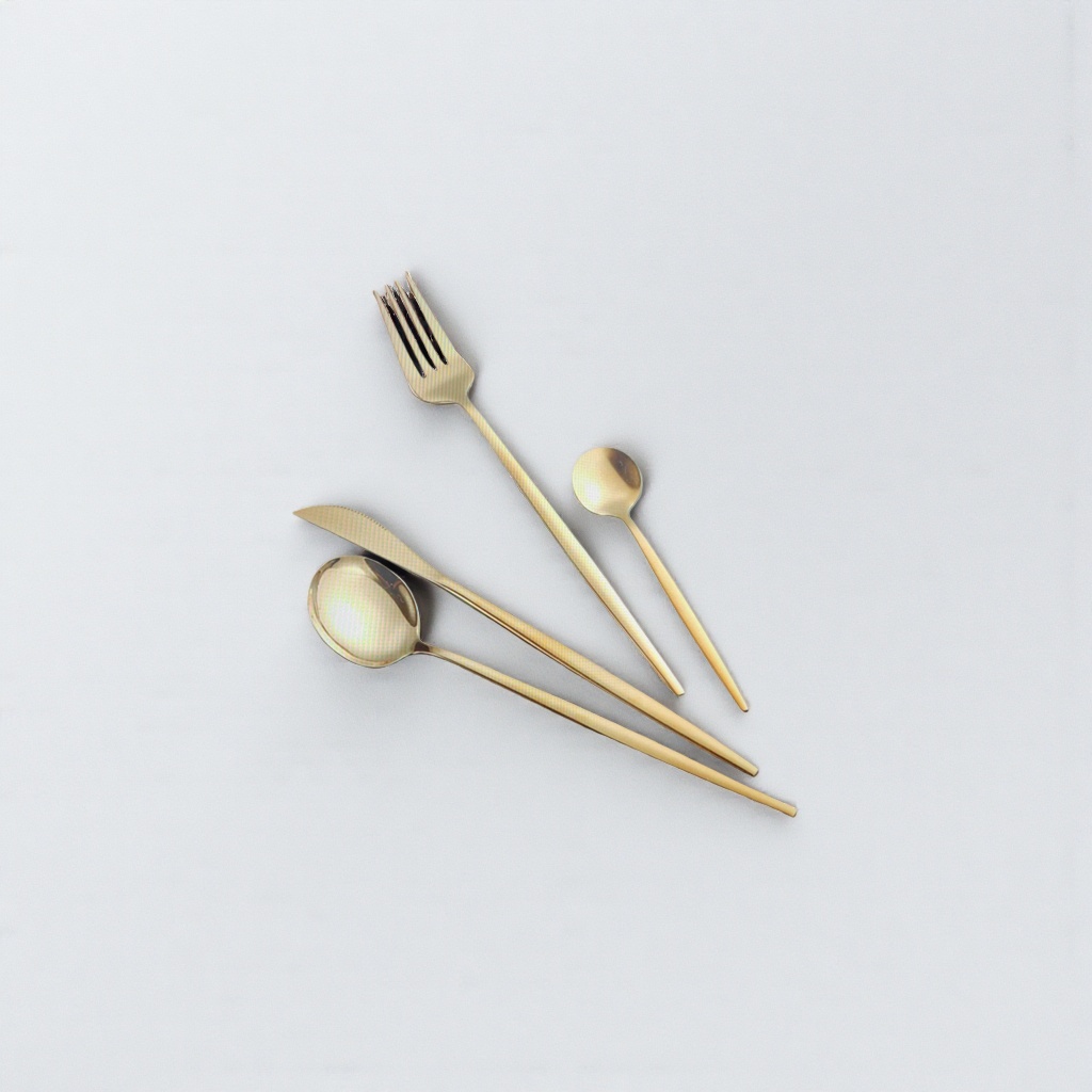 Golden tableware set, three-piece set of forks, spoons and knives, simple style of stainless steel for dining table