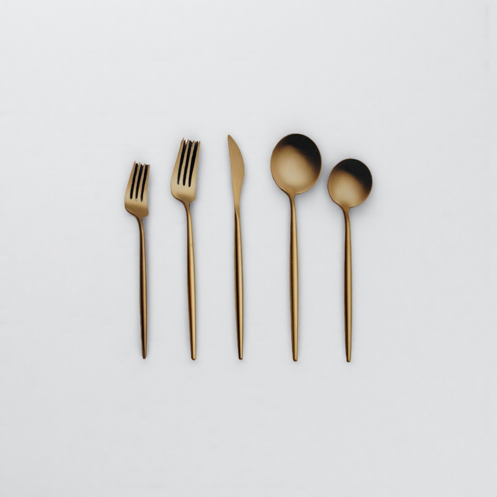 Golden tableware set, three-piece set of forks, knives and spoons, home simple style