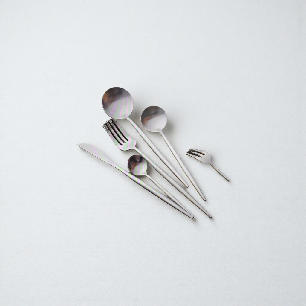 Rainbow-colored knife, fork and spoon set of stainless steel tableware, children's household painted tableware details Picture