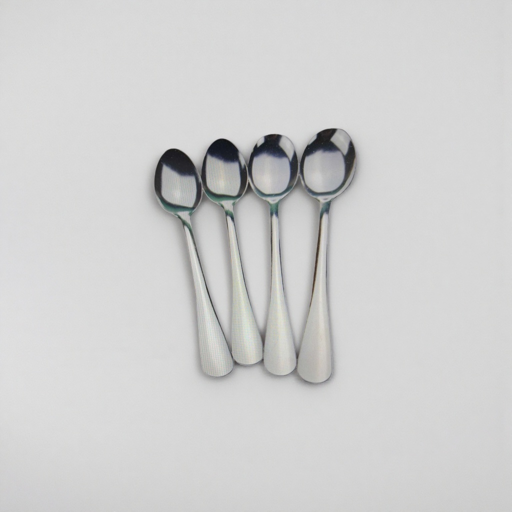 Four metal spoons, stainless steel dining spoons, household coffee spoons and tea spoons details Picture