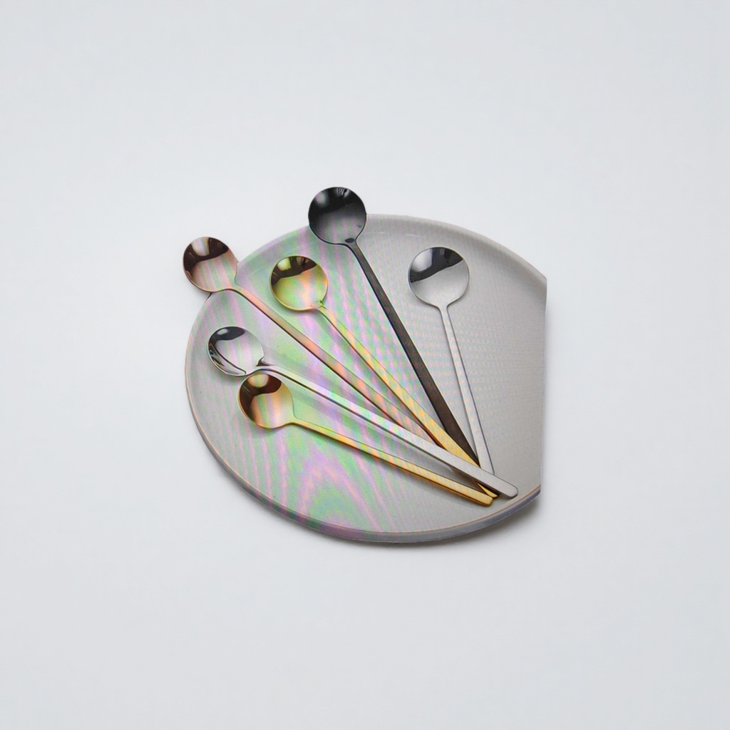 Rainbow-colored metal spoon, stainless steel dining spoon, household dessert spoon, multi-functional details Picture