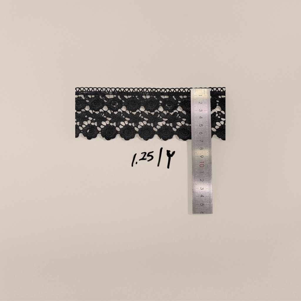 دانتيل أسود مزخرفة بقماش الخياطة اليدوية Specification image