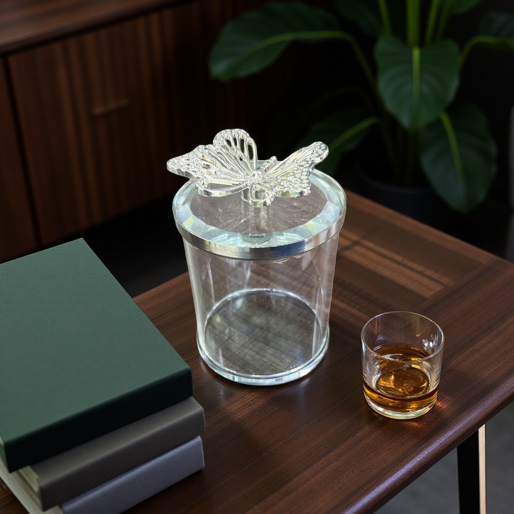 透明玻璃罐配蝴蝶装饰盖 储物罐厨房收纳罐密封罐