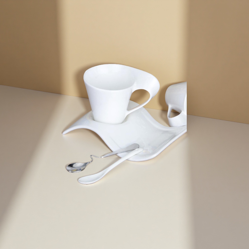 The white ceramic coffee cup and tray set is high-temperature fired with a smooth glaze that is heat-resistant for household use Specification image