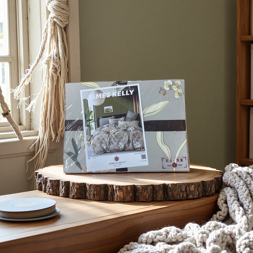 The bedding set includes a beautiful packaging box, a four-piece set of pure cotton skin-friendly household items