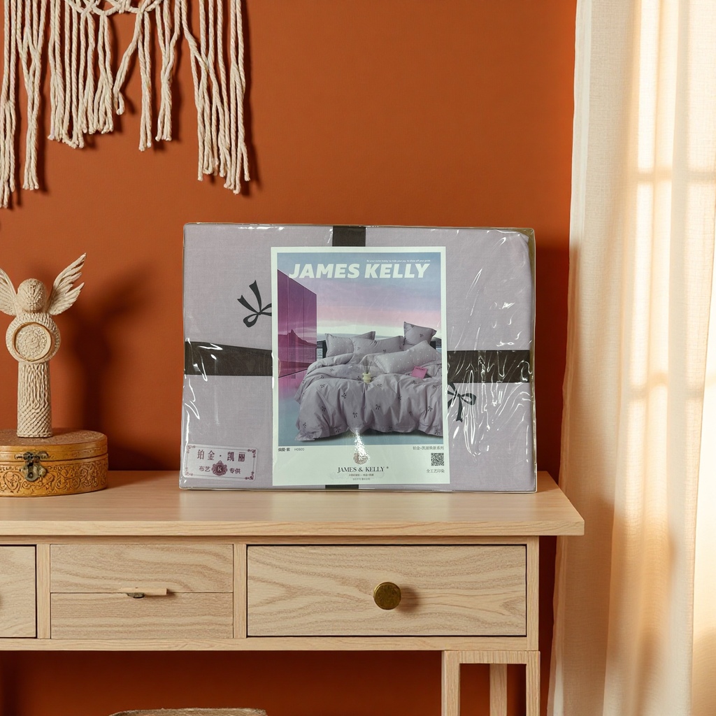 JAMES KELLY Bedding Set with a beautiful packaging box, a four-piece set, pure cotton, skin-friendly and simple style details Picture