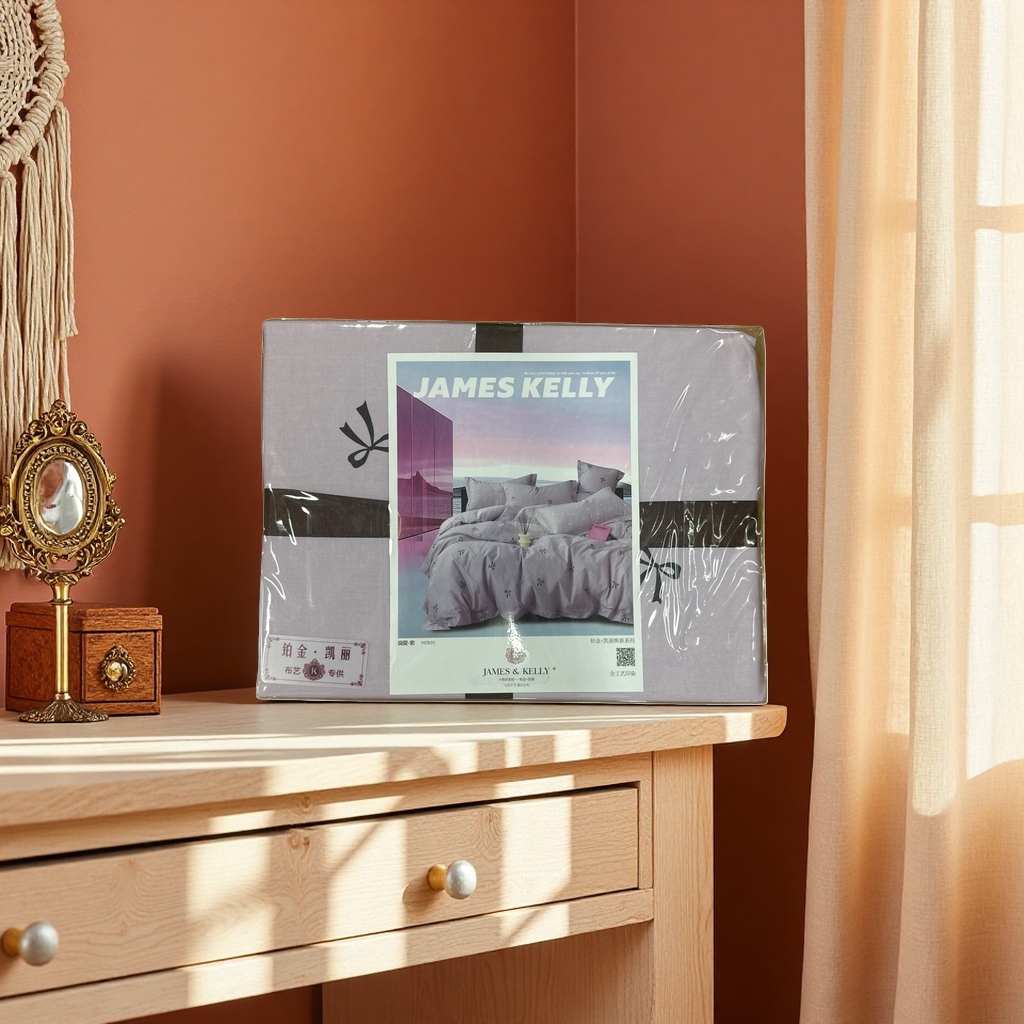 JAMES KELLY Bedding Set with a beautiful packaging box, a four-piece set, pure cotton, skin-friendly and simple style Specification image