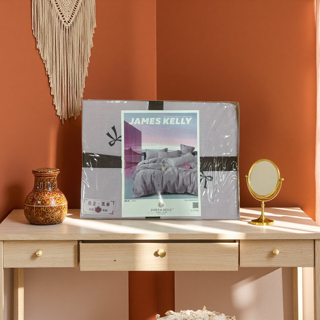 JAMES KELLY Bedding Set with a beautiful packaging box, a four-piece set, pure cotton, skin-friendly and simple style
