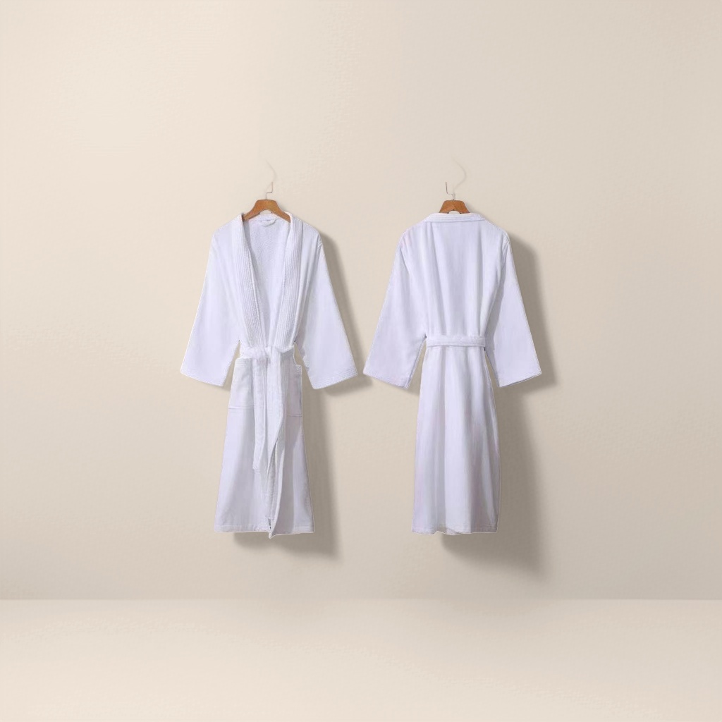 Thick white pure cotton bathrobe for both men and women, 100% cotton details Picture