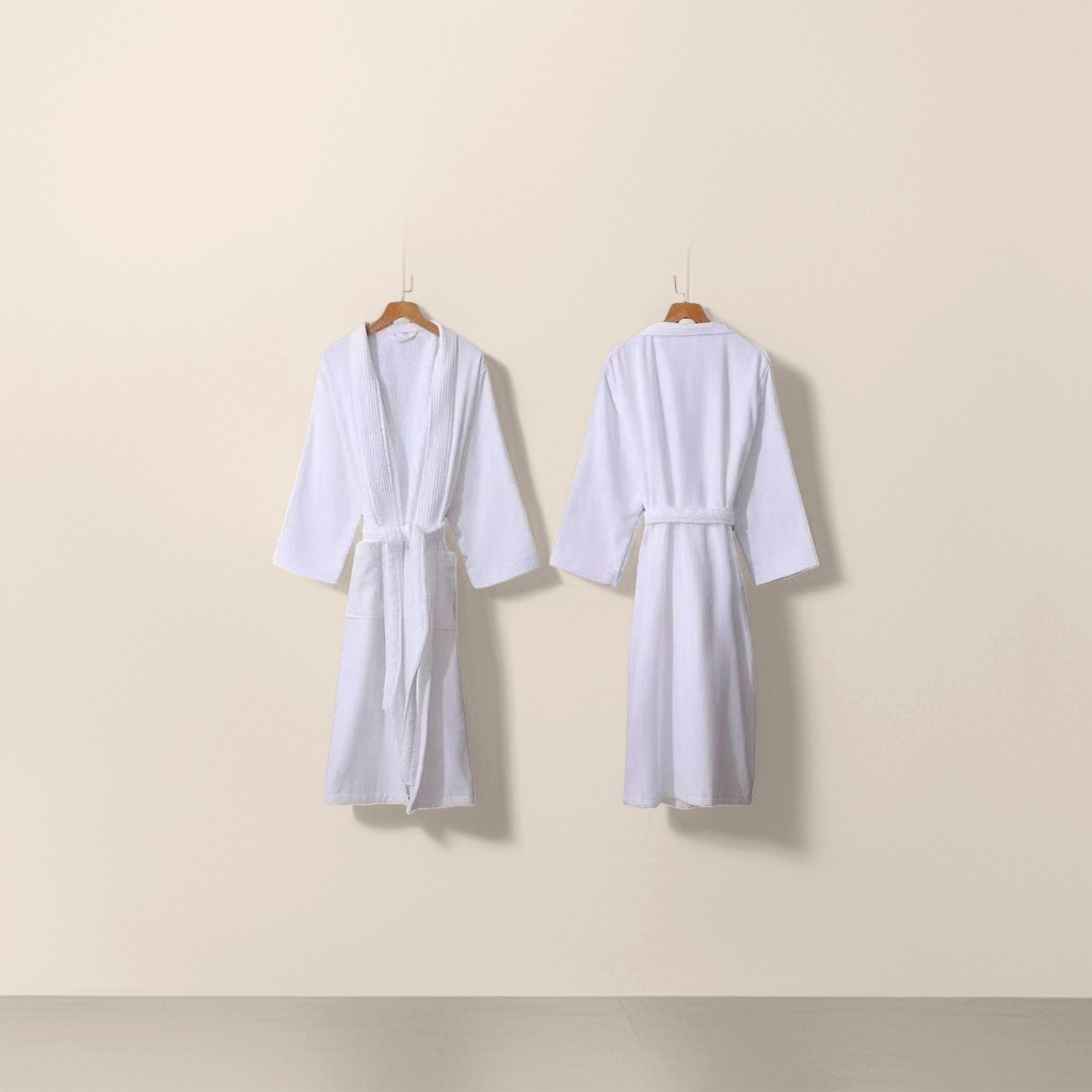 Thick white pure cotton bathrobe for both men and women, 100% cotton