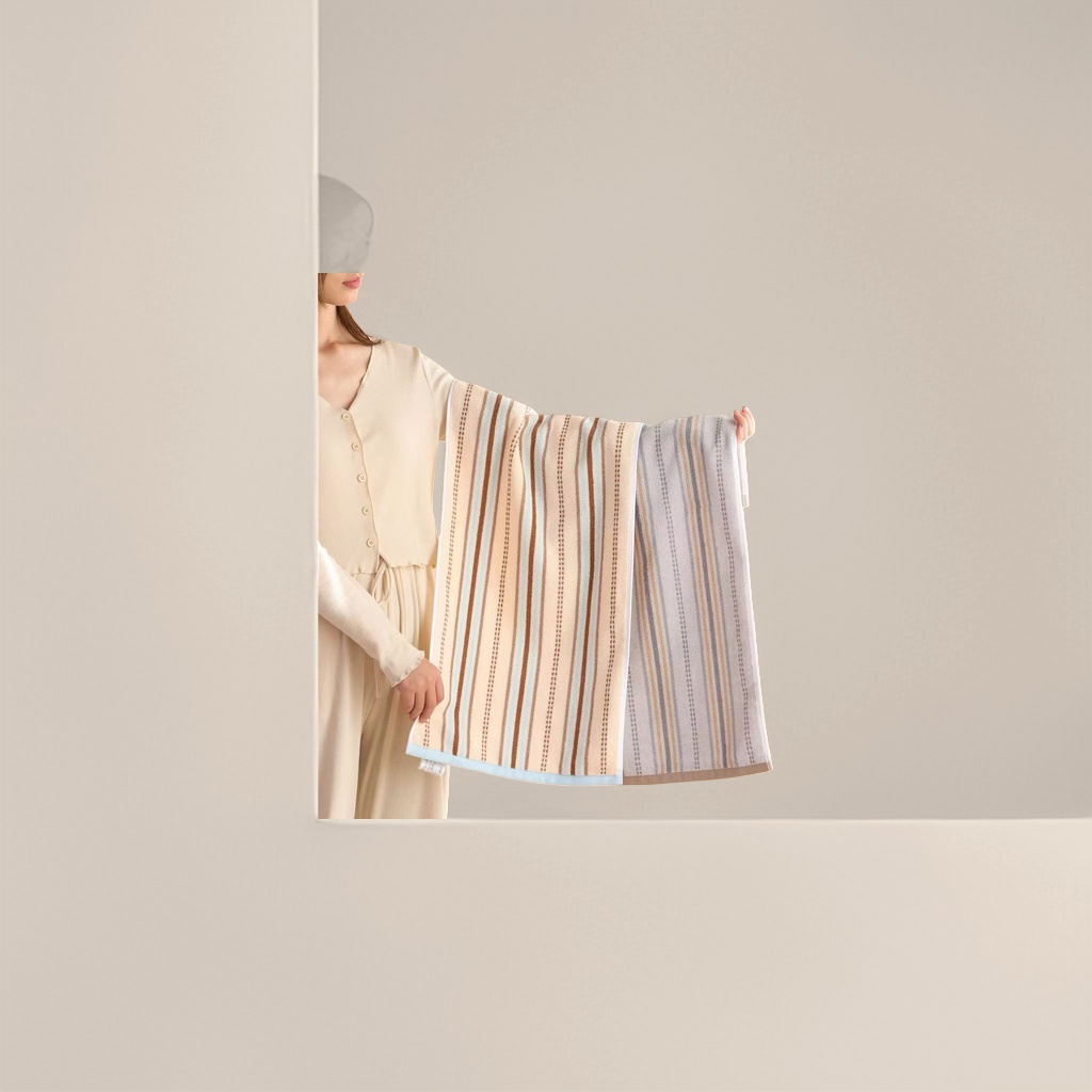Striped towel, pure cotton absorbent and quick-drying bath towel and face towel set