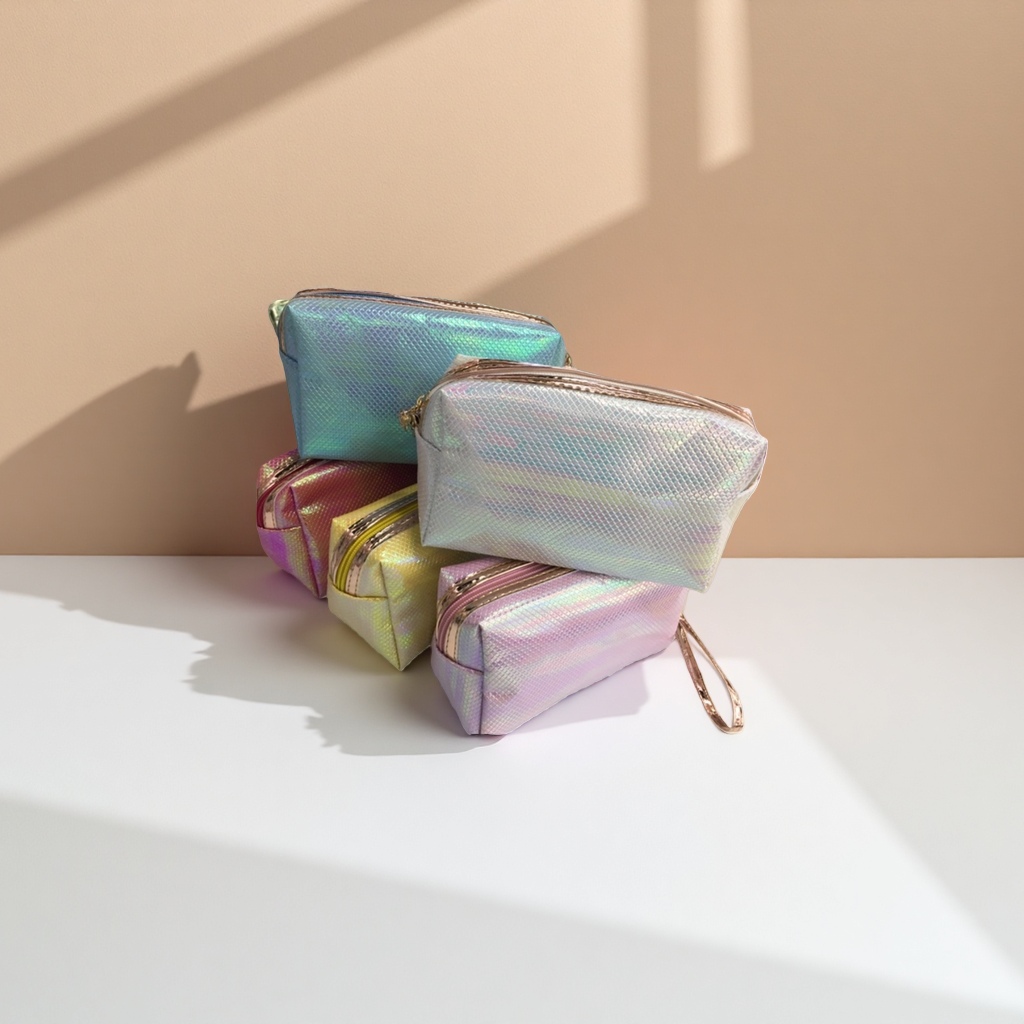 Rainbow-colored reflective makeup bag, large-capacity portable waterproof women's storage bag Application Scenario