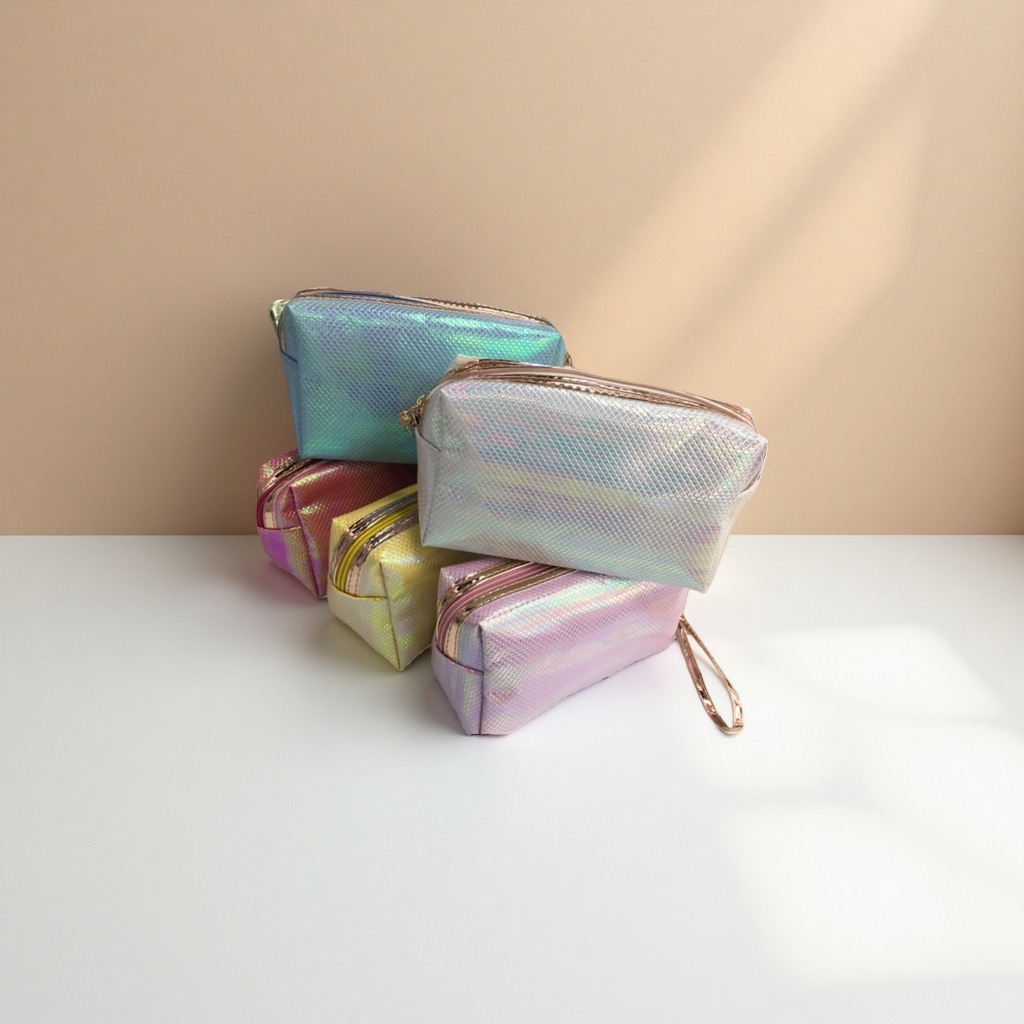 Rainbow-colored reflective makeup bag, large-capacity portable waterproof women's storage bag details Picture