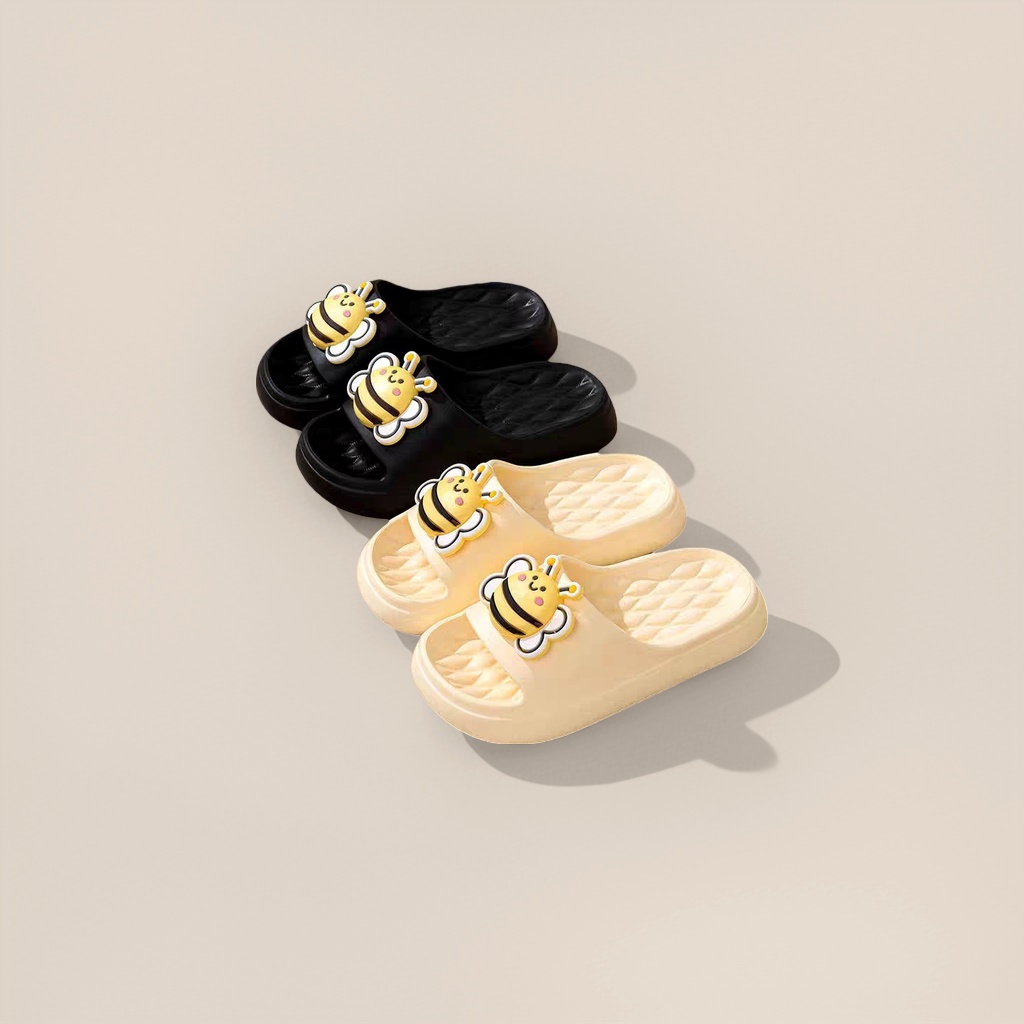 Cartoon bee-patterned cotton and linen home slippers are comfortable and anti-slip, unisply-style details Picture