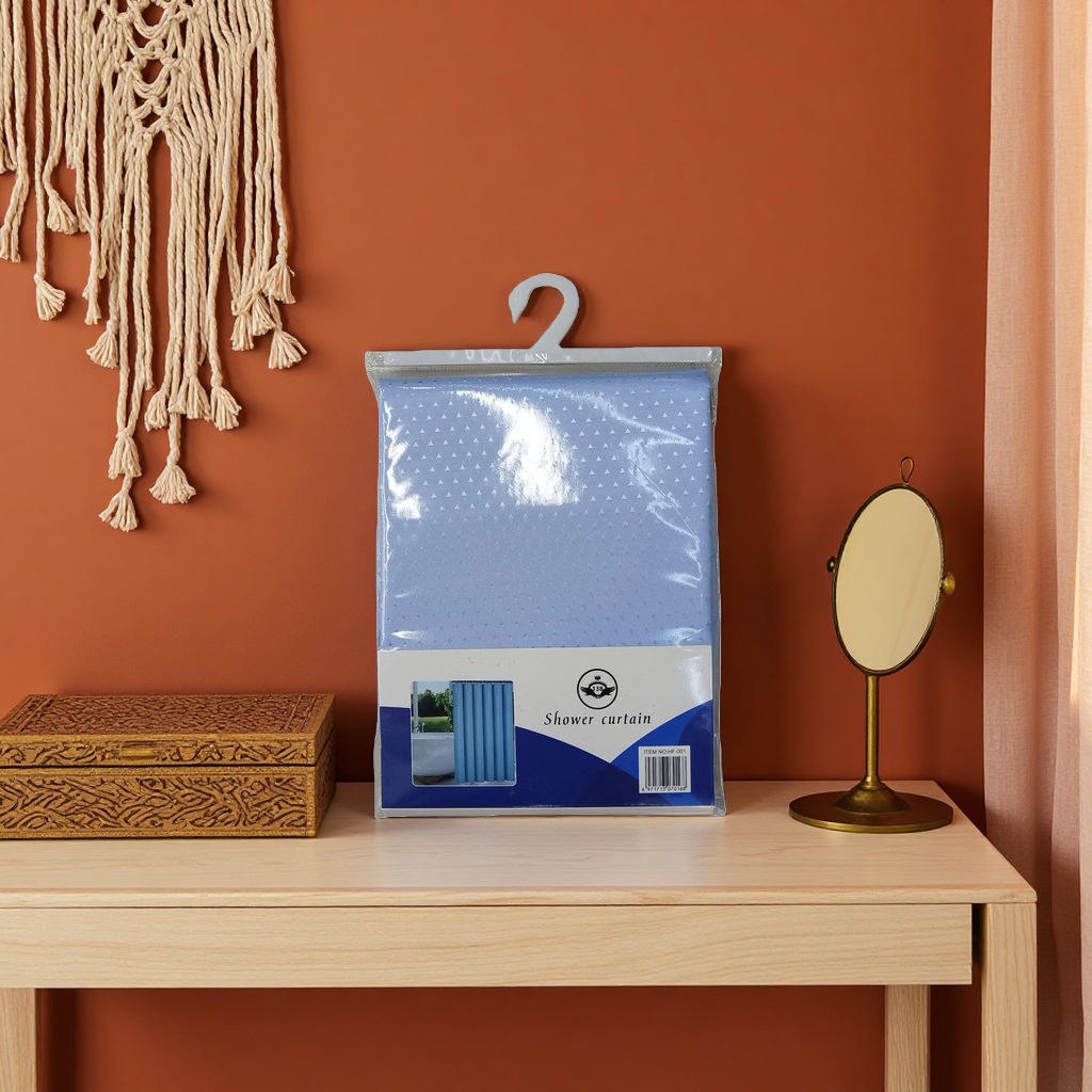 Blue triangular pattern waterproof shower curtain, bathroom water-proof and anti-slip PVC material details Picture